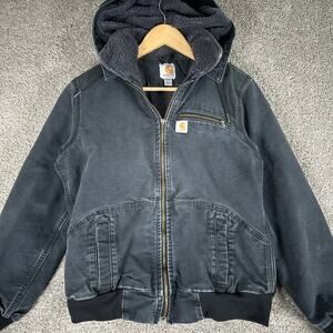 Carhartt Jacket Womens S (4-6) Black Weathered Wildwood Sherpa Lined W/ Hood